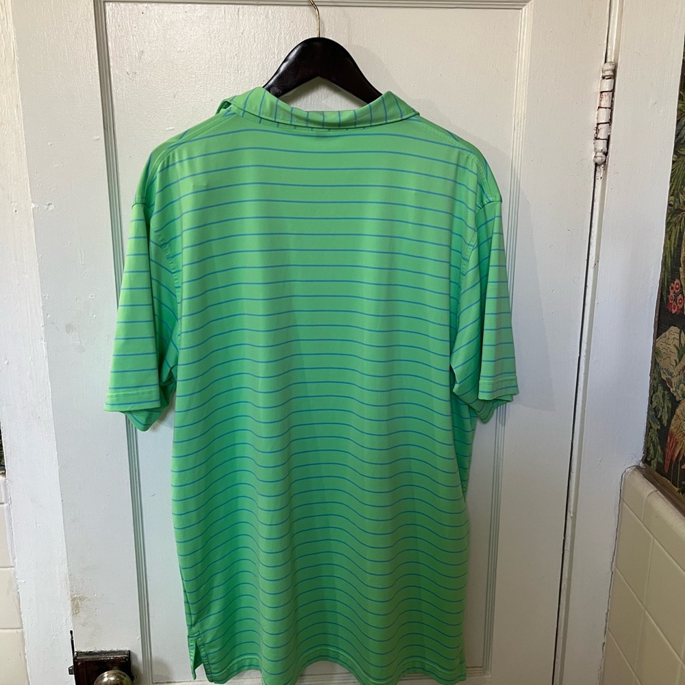 Peter Millar Summer Comfort Green Blue Striped Golf Polo Shirt Mens Large - Picture 6 of 7
